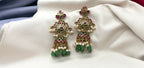 kempu stone jhumka with green beads and pearl hangings Earrings