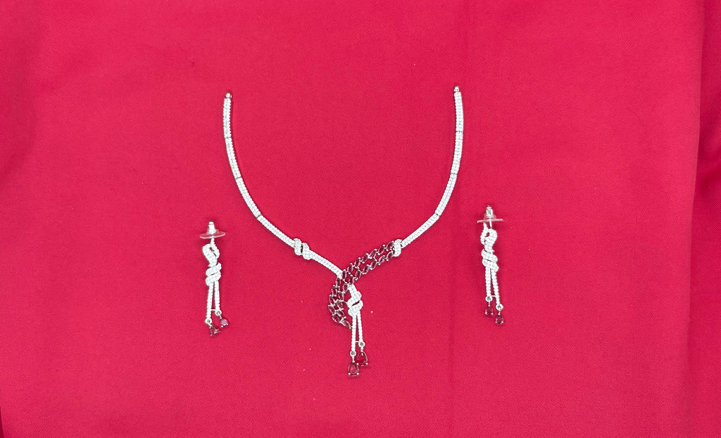 Silver American Diamonds Red stones Short Necklace