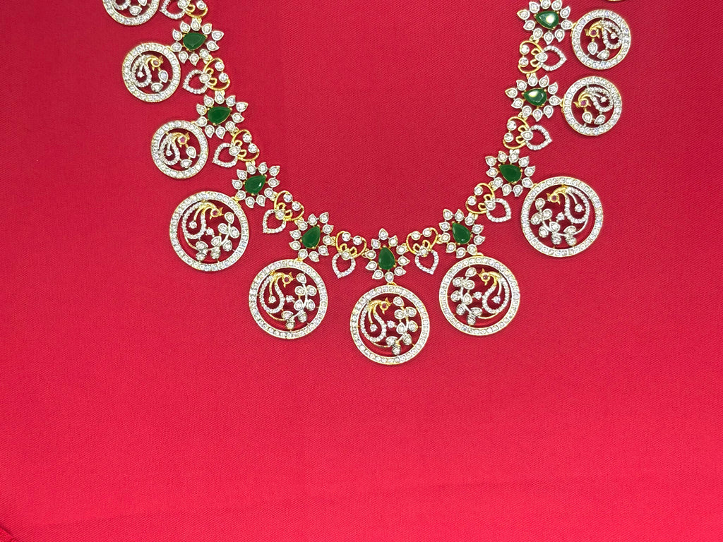 Premium G.J Polishing Butto mala Peacock design with Green stones Long Haram