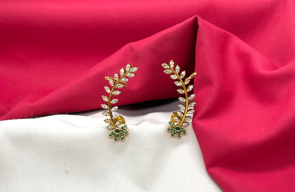 Matte finishing American stones with Green stones leaf design Earrings