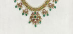 Jadau Kundan with Green Beads Floral design Short Necklace