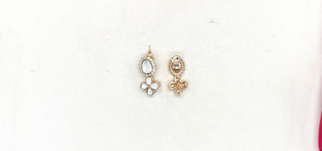 Rose-Gold finish Polki Diamonds & Pearl Floral Necklace Set