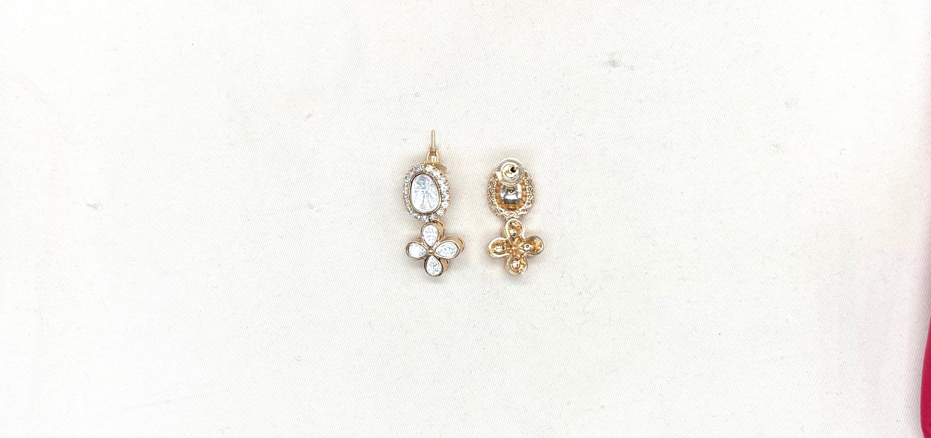 Rose-Gold finish Polki Diamonds & Pearl Floral Necklace Set