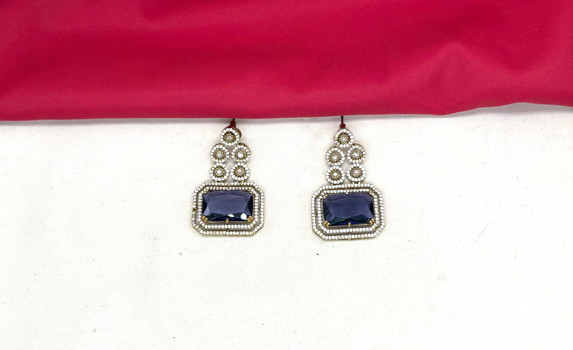 Victorian finishing emerald purple stones and intricate American Diamond Necklace