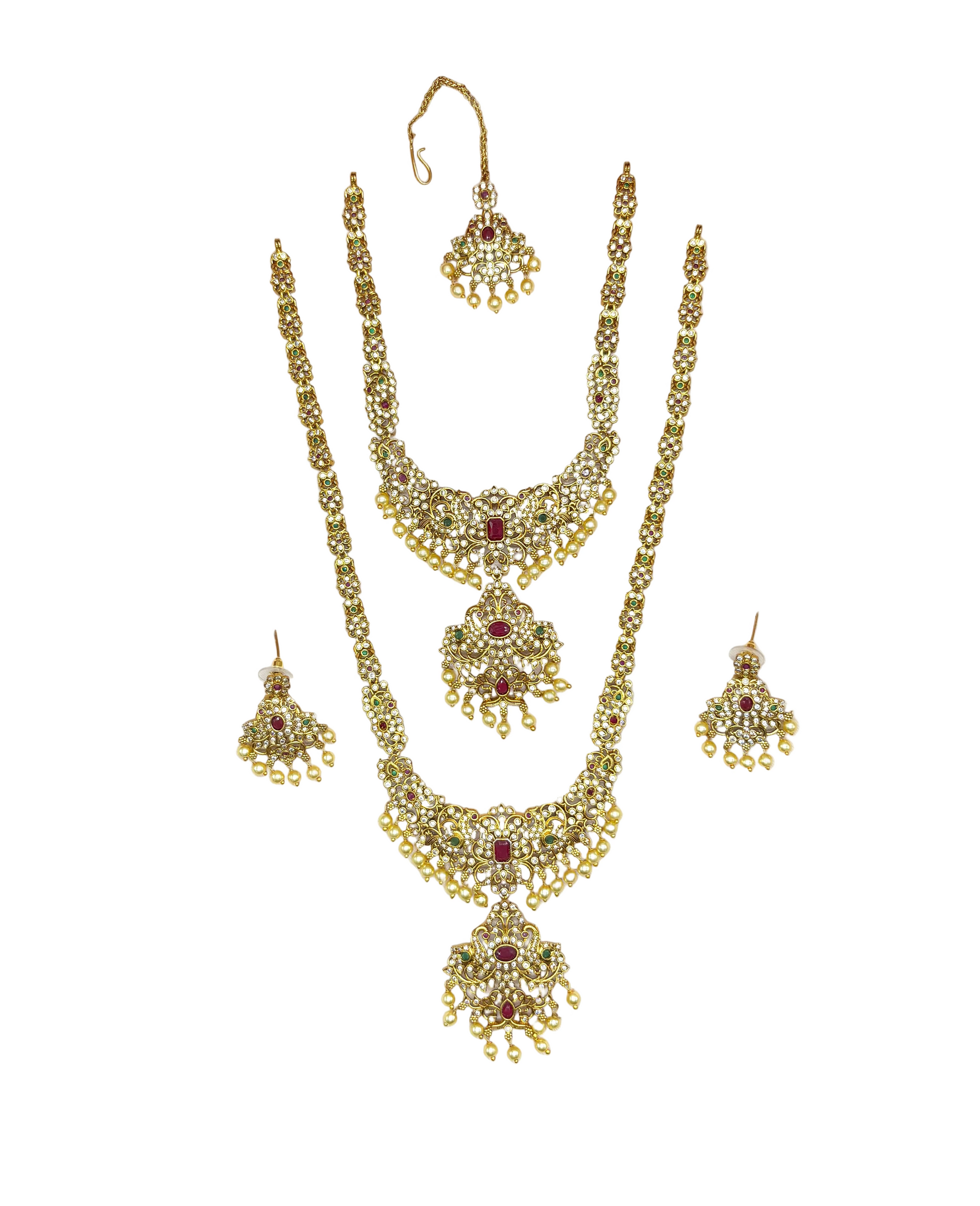 Matte finishing flower design with multi stones combo-Set Necklace