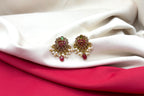 Kempu jadau heart-shaped design dangling Red stone drop.