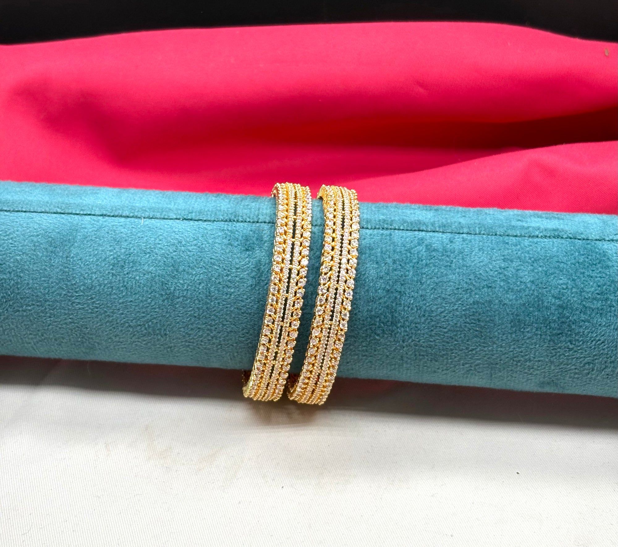 premium polish uncuts American Diamonds leaf design Bangles