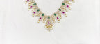 Matte finishing flower design with Green and pink stones Short Necklace