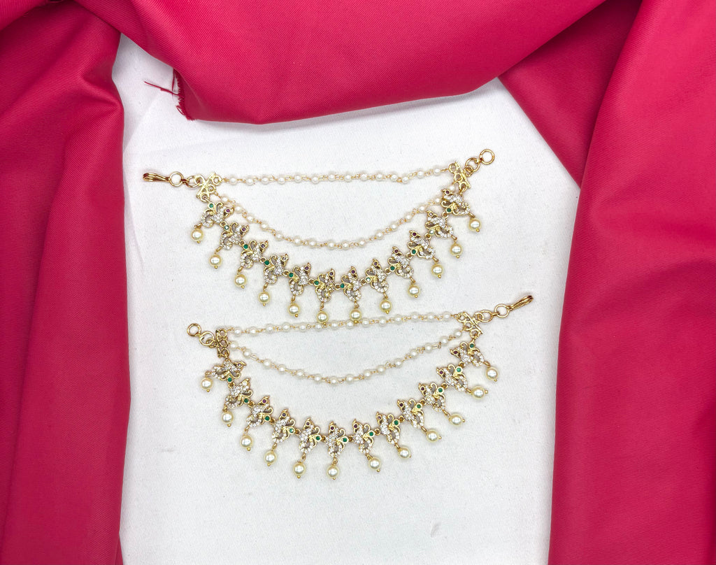 Matte finishing peacock design American Diamonds multi stones Champaswaralu