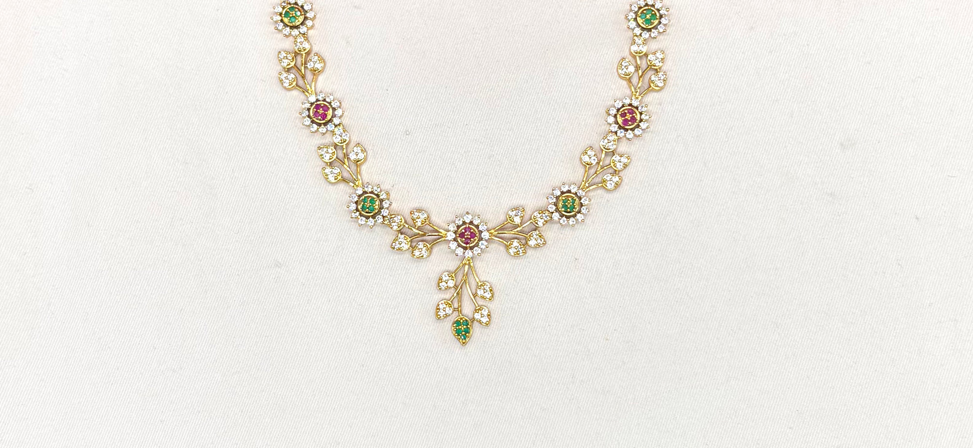 Matte finishing flower design with multi stones and short Necklace