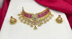 Matte finishing pink stones beautiful design with pearls Choker