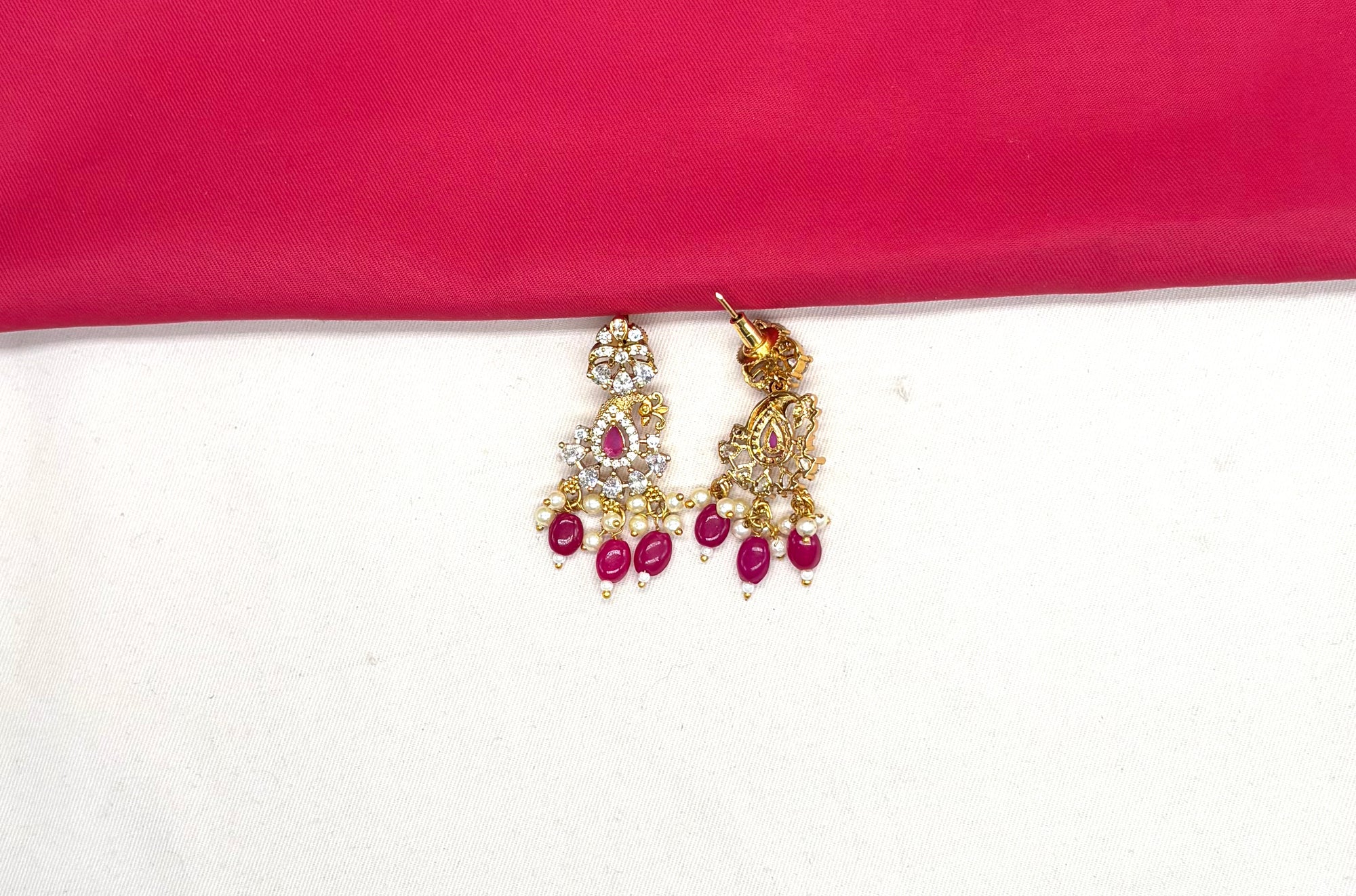 Matte finishing American Diamonds with peacock design with Pink Beads Kanti
