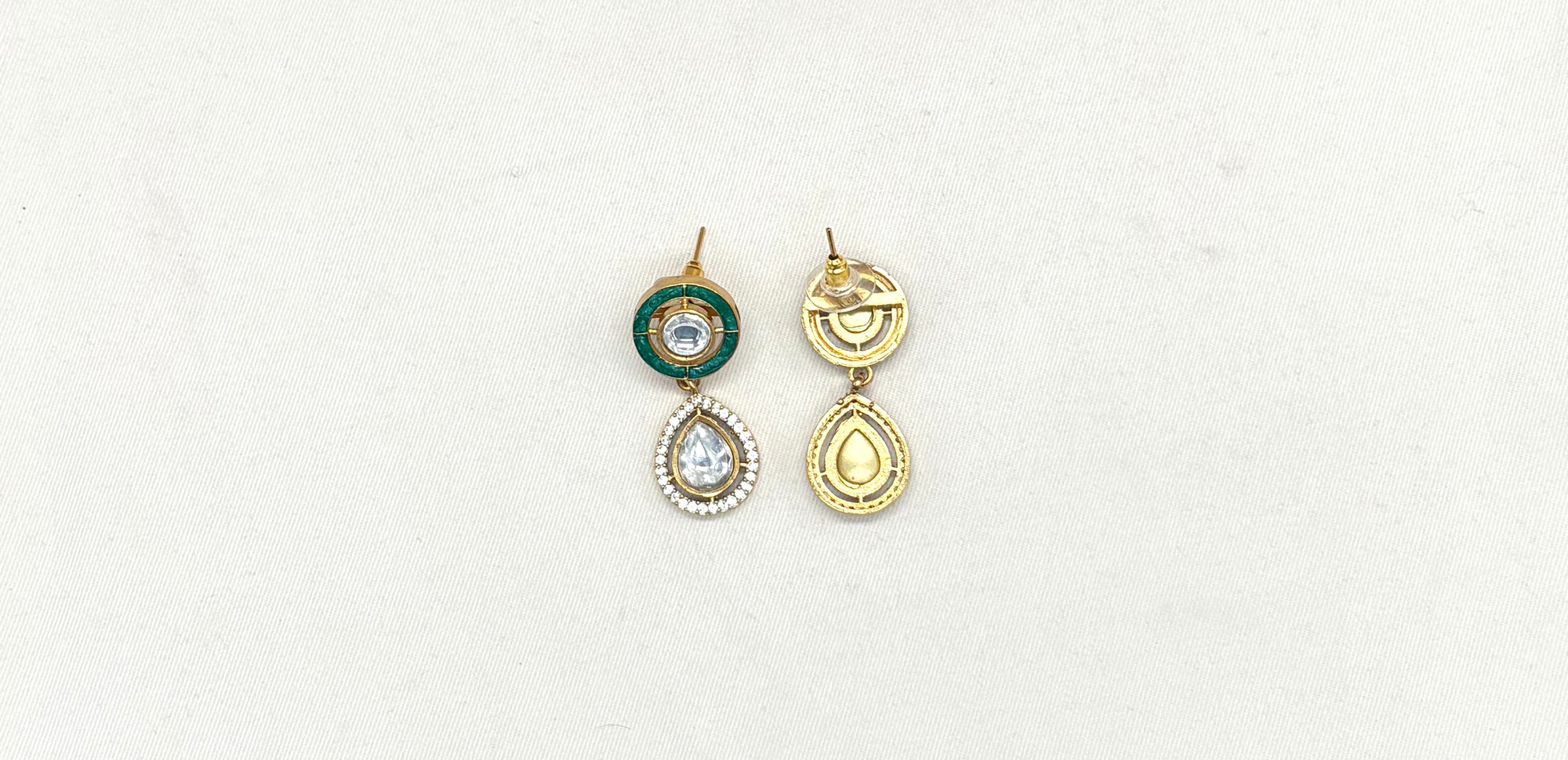 Premium Moissanite Stones floral design Green circle finish Short Necklace