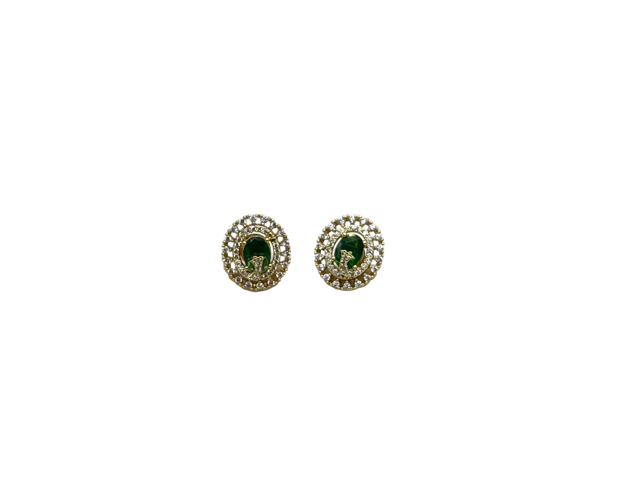 Victorian finish American Diamonds with Green stone stud Earring