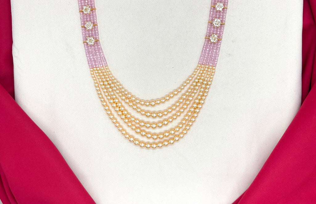 Premium cream bead embellished layered with kundan, pearls, and stones Necklace
