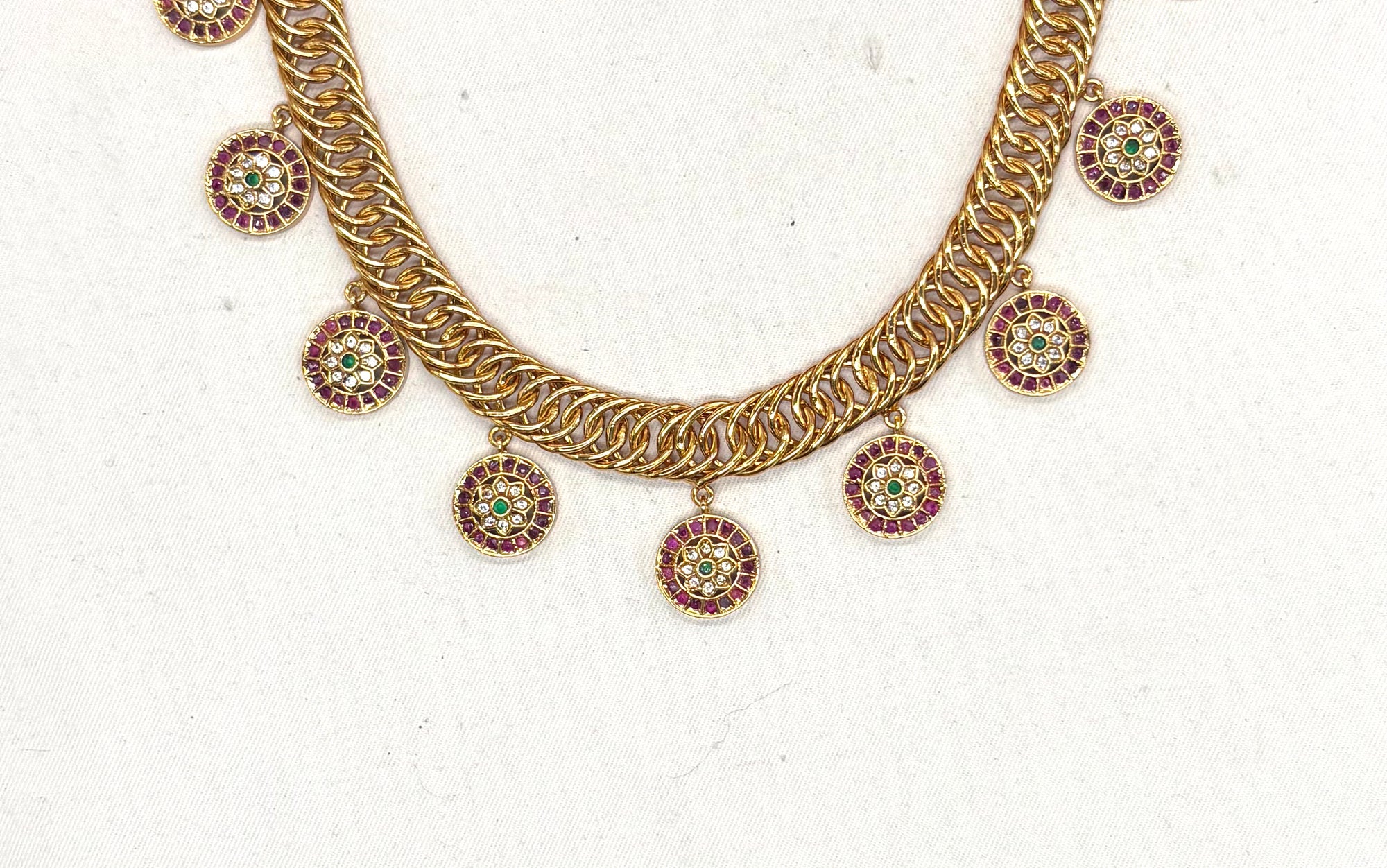Premium Jadau Kundan Jablebi Flower Butta Pink & White Short Necklace