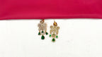 Premium matte finish American Diamonds flower design with Green Stones Short Necklace