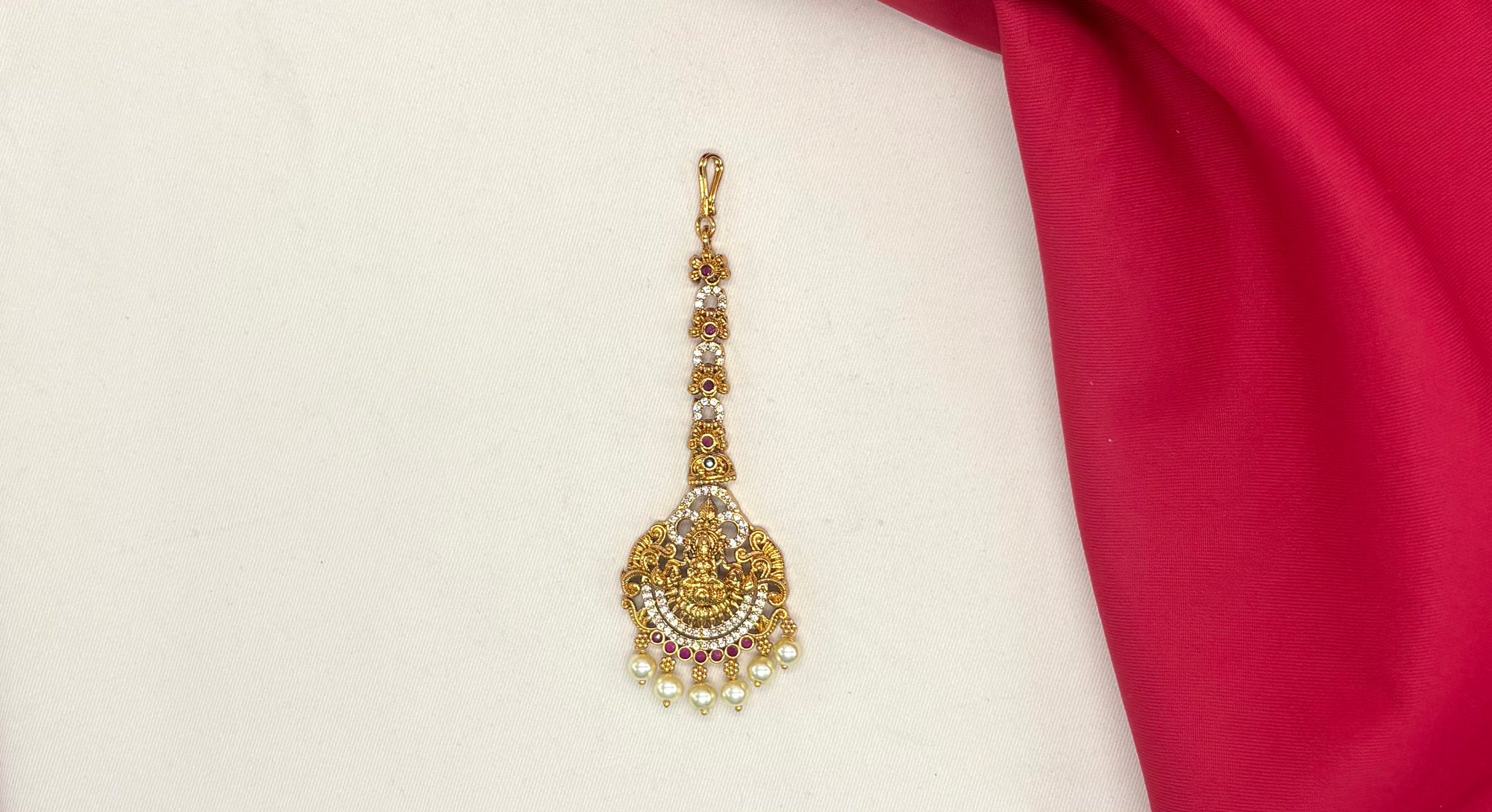 Matte finishing AD stones lord Lakshmi Maang tikka