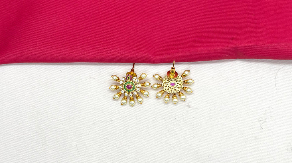 Matte finishing with Green and pink stones Kanti Necklace
