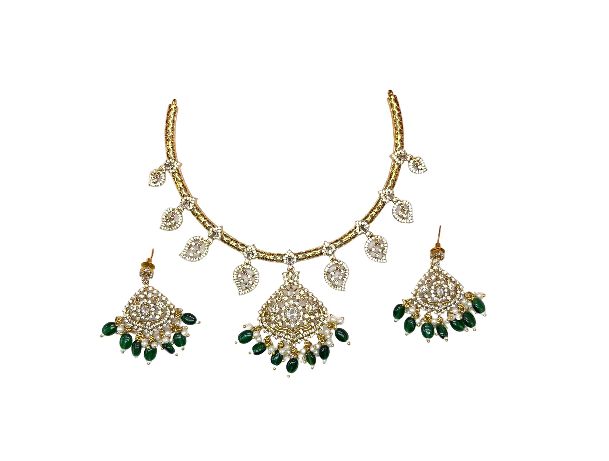 Matte finishing mango design with Green drop Beads (Kanti) Necklace