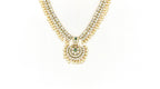 Matte finishing white stones with pearls and central green stone short Necklace