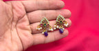 kempu lotus design AD stones  Purple Bead drop Earrings