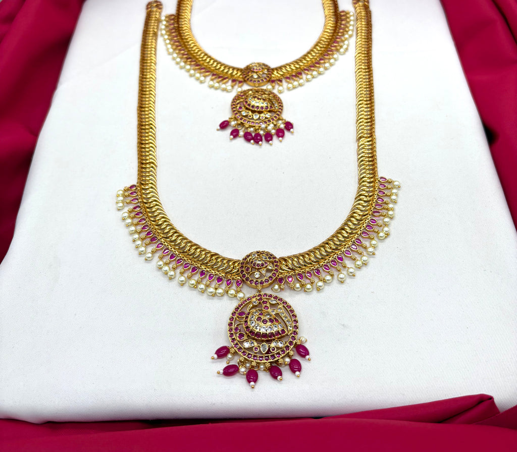 Matte finishing jalebi With green  pendent Peacock Combo-Set