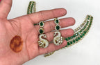 Premium Victorian finishing peacock design American diamonds With Green stones Necklace
