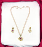 Triple-Layered Rice pearls with Ad stone Pendant Necklace