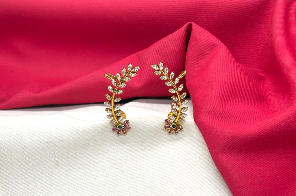 Matte finishing American stones with pink stones leaf design Earrings