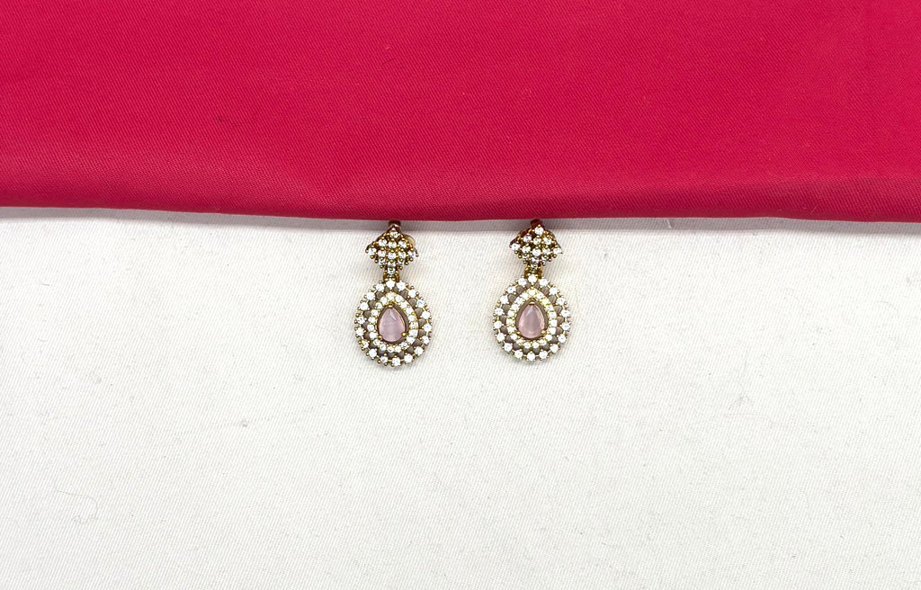 Victorian finishing American Diamonds with Central baby-Pink Stone Short Necklace