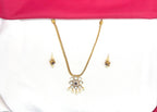 Matte finishing flower design pendent with Purple stone short Necklace