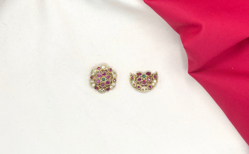 Hair Jadau Kundan Suryudu-Chandrudu Pink Floral design with ad stones