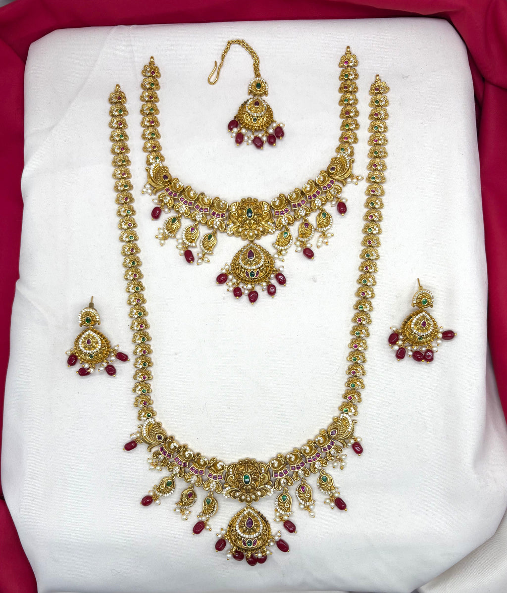 Matte finishing floral design with Red Beads combo-set