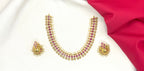 Matte finishing pink stones with white pearls Short Necklace