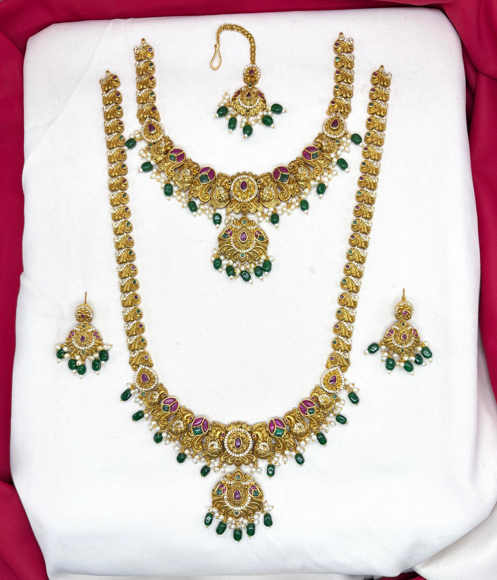 Matte finishing peacock design with Green Beads combo-set