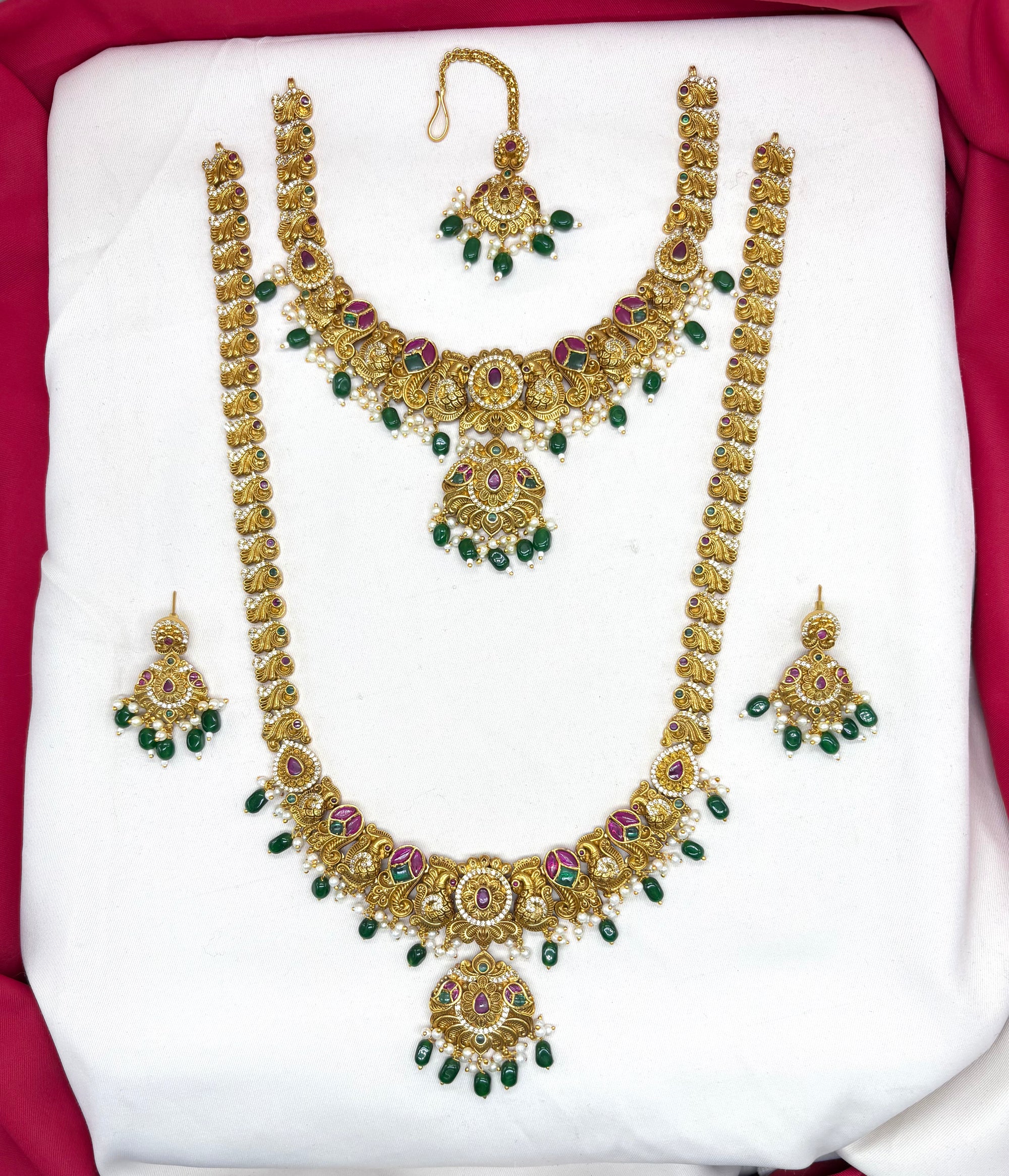 Matte finishing peacock design with Green Beads combo-set