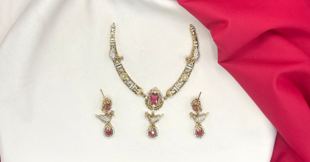 Peacock design with AD Red Zircon & Moissanite Stones