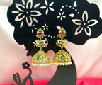 Matte finishing floral design with Ad stones pink & Green stone Jhumka Earring