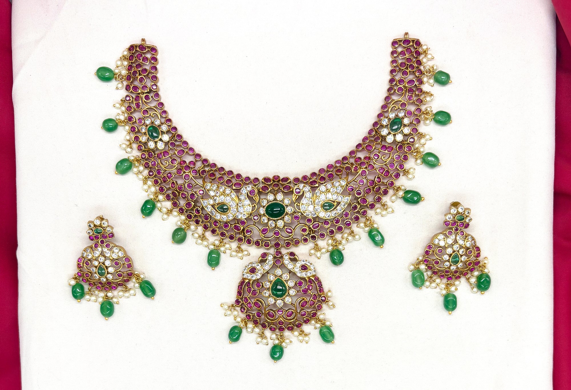 Premium Jadau kundan peacock design Short Necklace