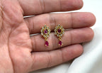 Matte finishing floral design with pink stones earring