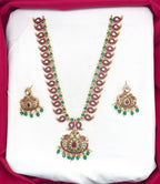 Premium Jadau kundan with floral finish and Green beads Long Necklace