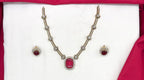 Victorian finishing with American Diamond with Red Stone Short Necklace
