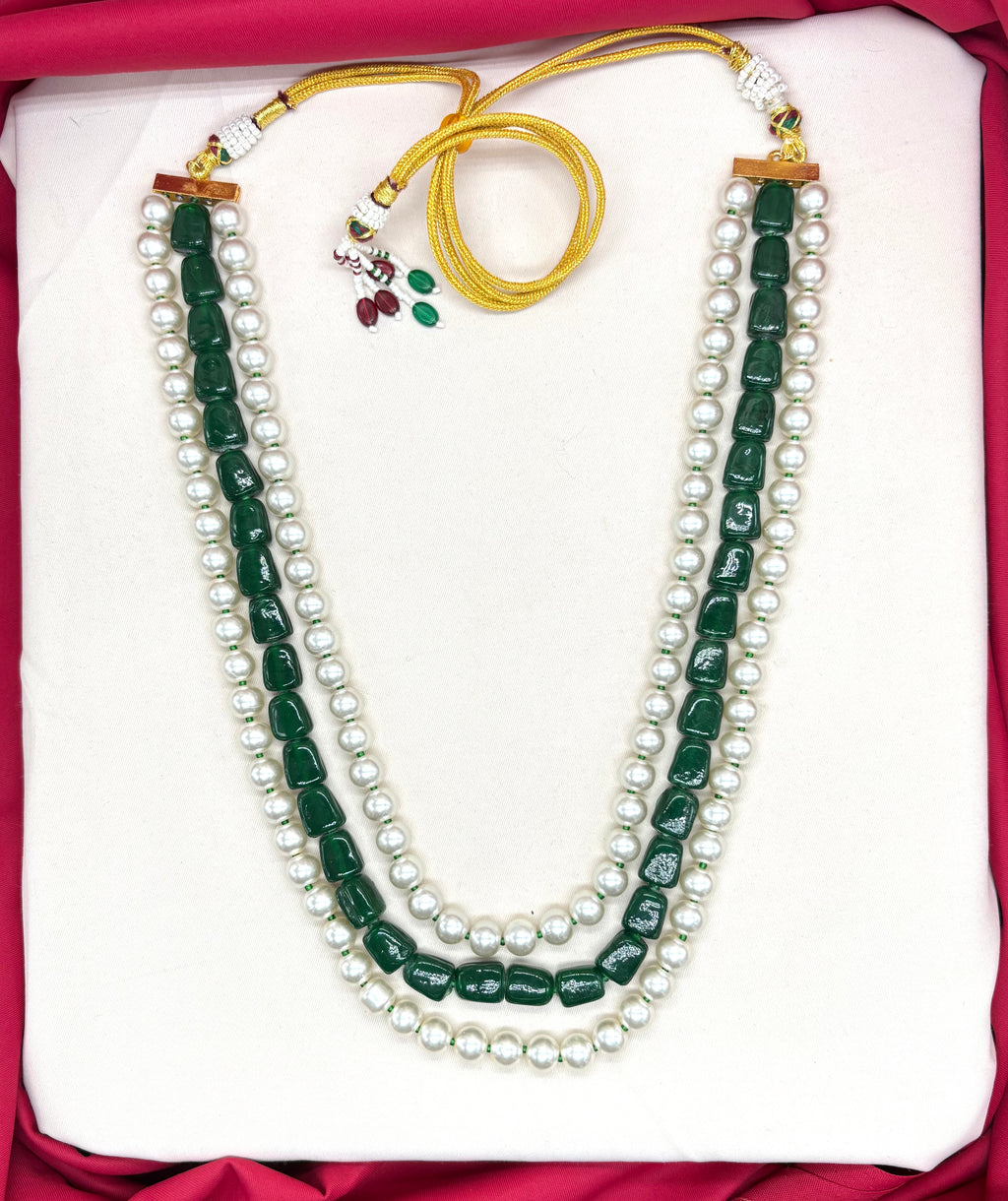 Premium Green Beads and Pearls Layered Unisex Mala