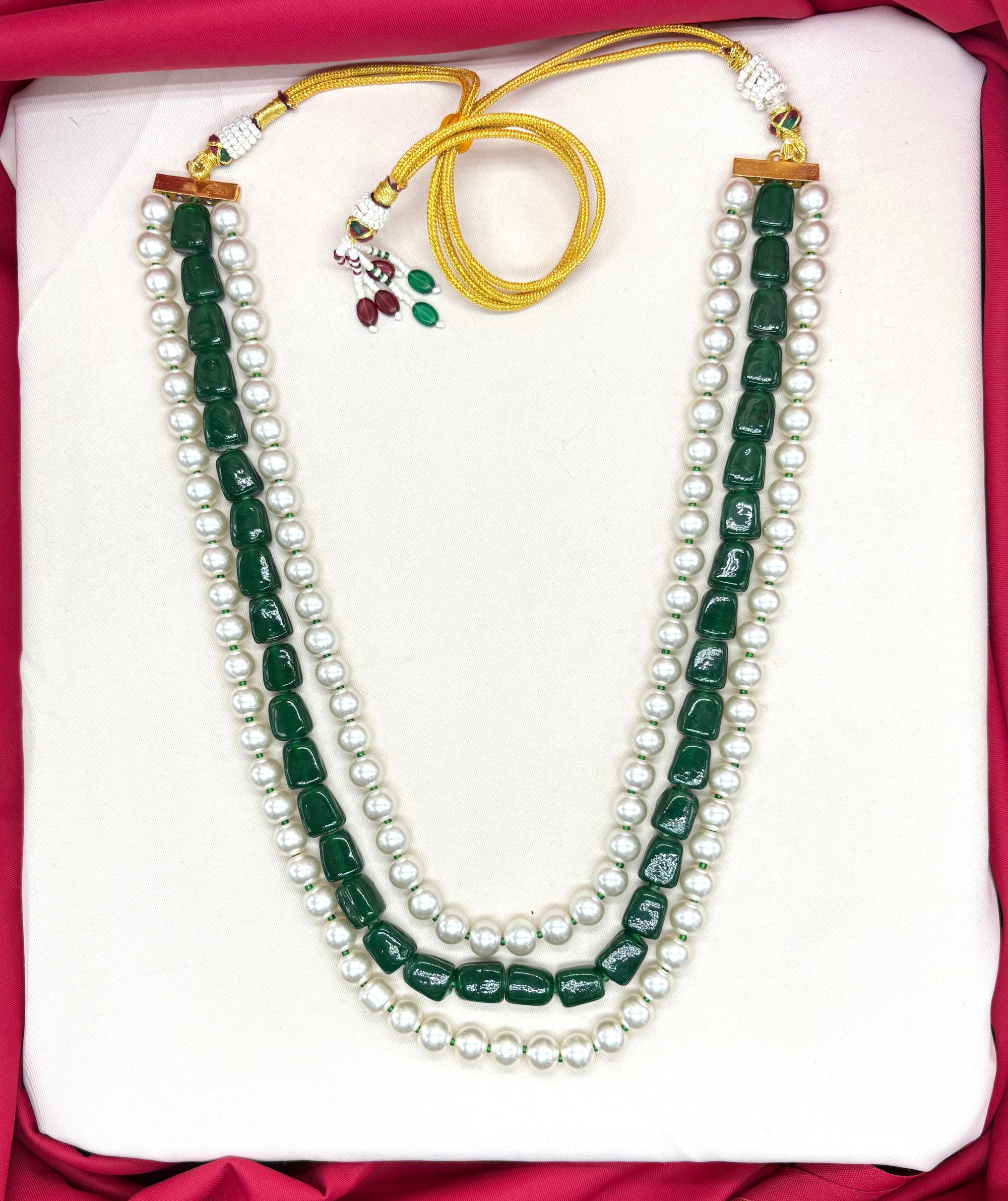 Premium Green Beads and Pearls Layered Unisex Mala