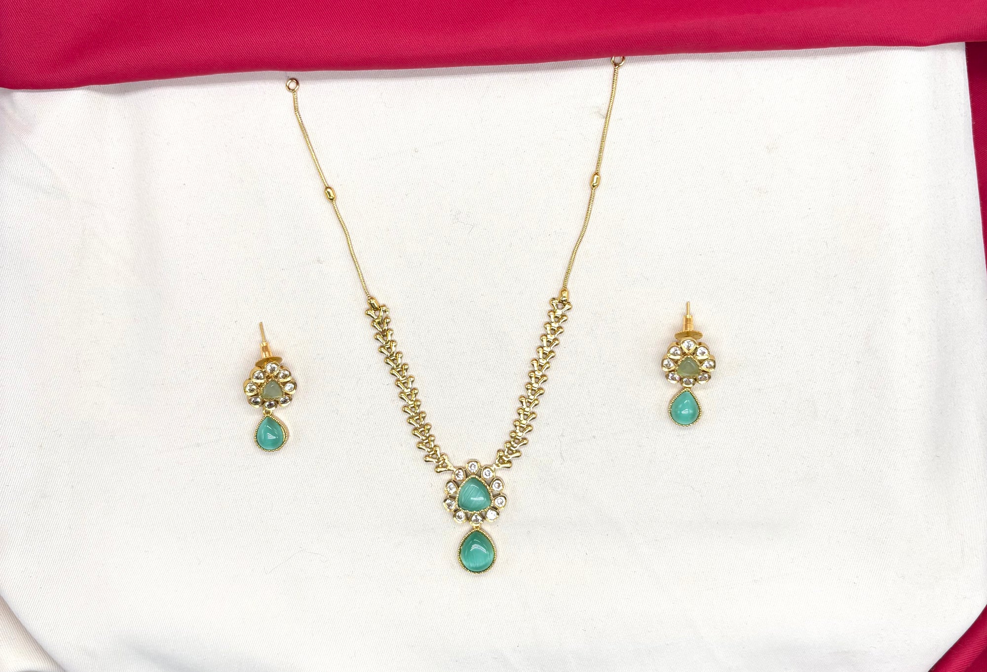 Matte finishing with Mint-Green stone short Necklace