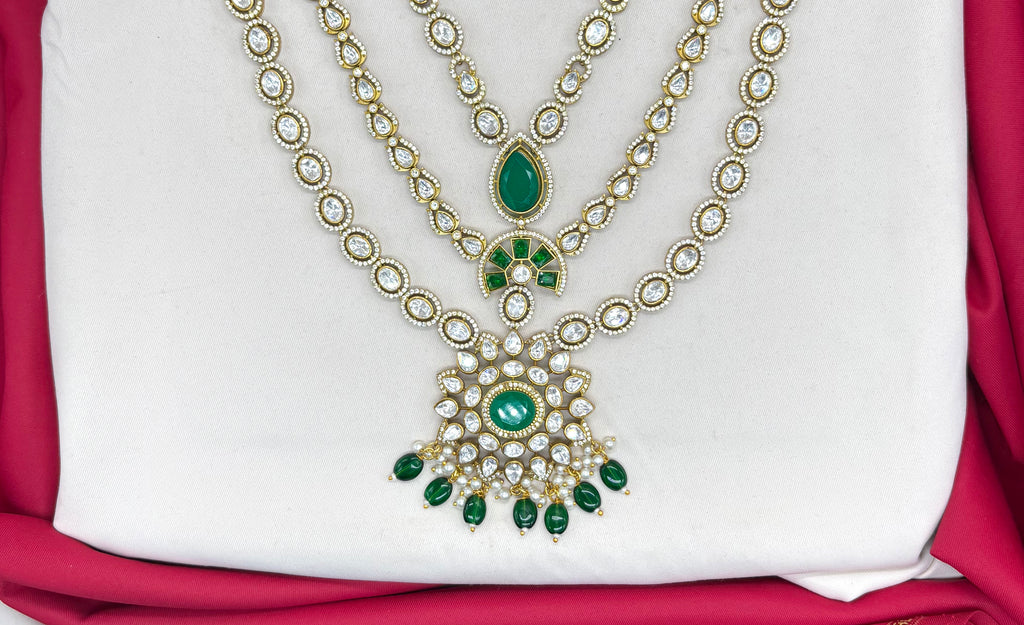 Emerald Multi Layer Green Moissanite Stones Heavy-Set Necklace