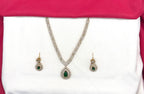 Victorian finishing American Diamonds with Central Green Stone Short Necklace