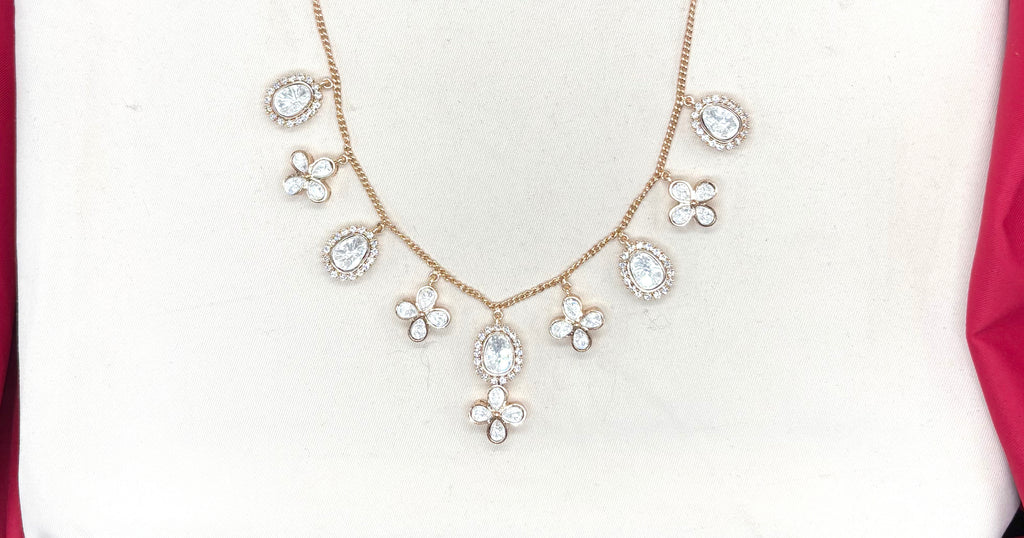 Rose-Gold finish Polki Diamonds & Pearl Floral Necklace Set