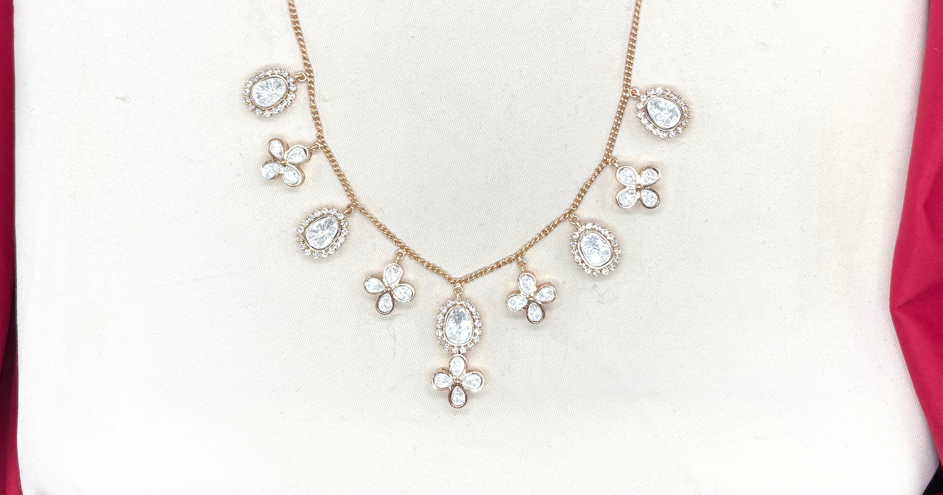 Rose-Gold finish Polki Diamonds & Pearl Floral Necklace Set